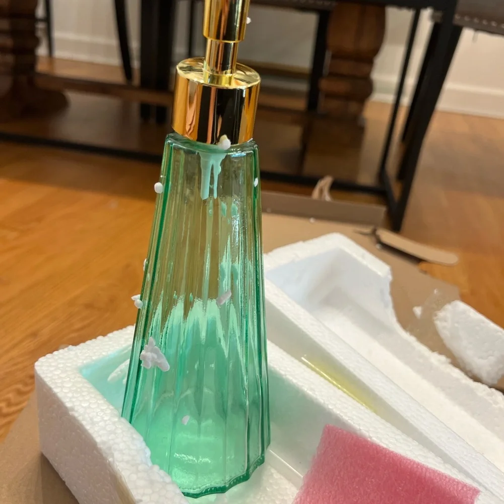 Elegant Green and Gold Soap Dispenser Set of 2